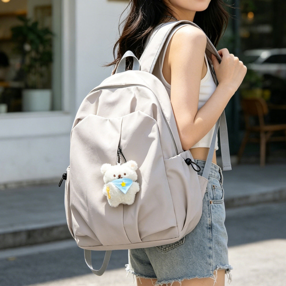 Backpack with High-Quality Craftsmanship and Cute Teddy Pendant