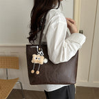 Women's classic tote bag with charming plush toy pendant-https://detail.1688.com/offer/1049019114052.html-Calm Wears-Coffee-Size: Without pendant-Calm Wears