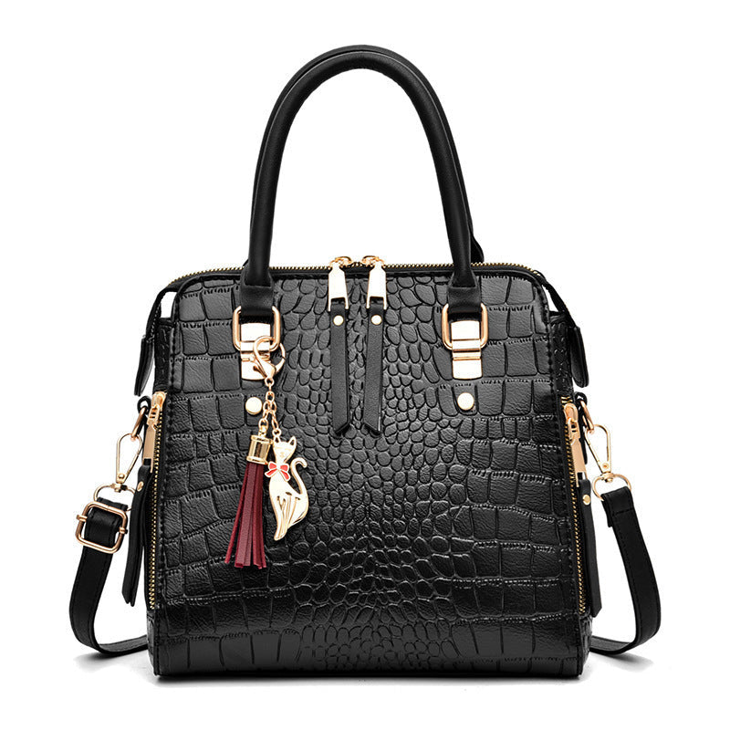 Women's high-quality tote handbag with stylish crocodile leather look and removable shoulder strap-https://detail.1688.com/offer/917026573268.html-Calm Wears-Black-28-Calm Wears