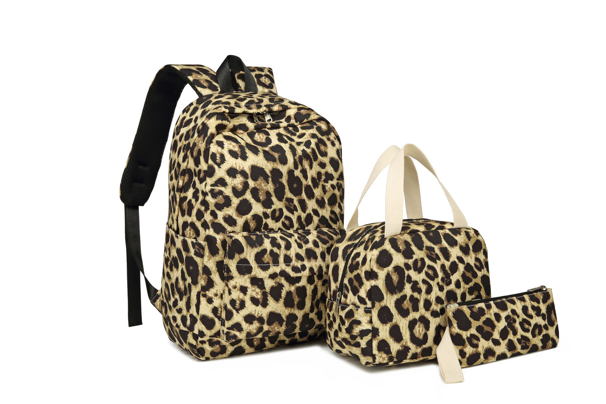 Stylish Leopard Print Backpack and Accessory Set