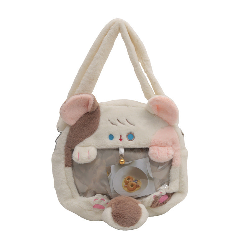 Plush handbag with transparent window