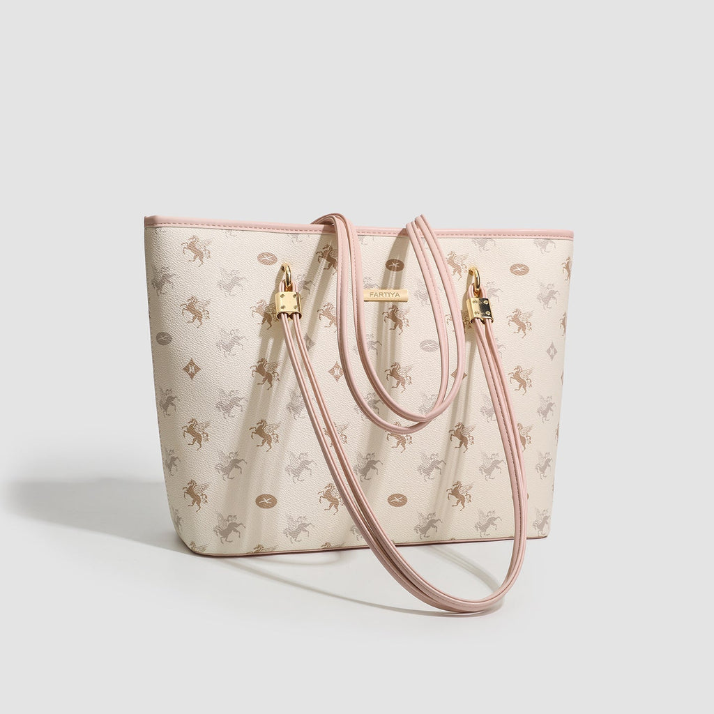 Women's tote bag with elegant horse pattern and sturdy carrying handles-https://detail.1688.com/offer/1041398891181.html-Calm Wears-Rosa-nothing-Calm Wears