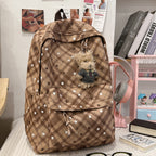Backpack with Fashionable Check Pattern and Practical Compartments