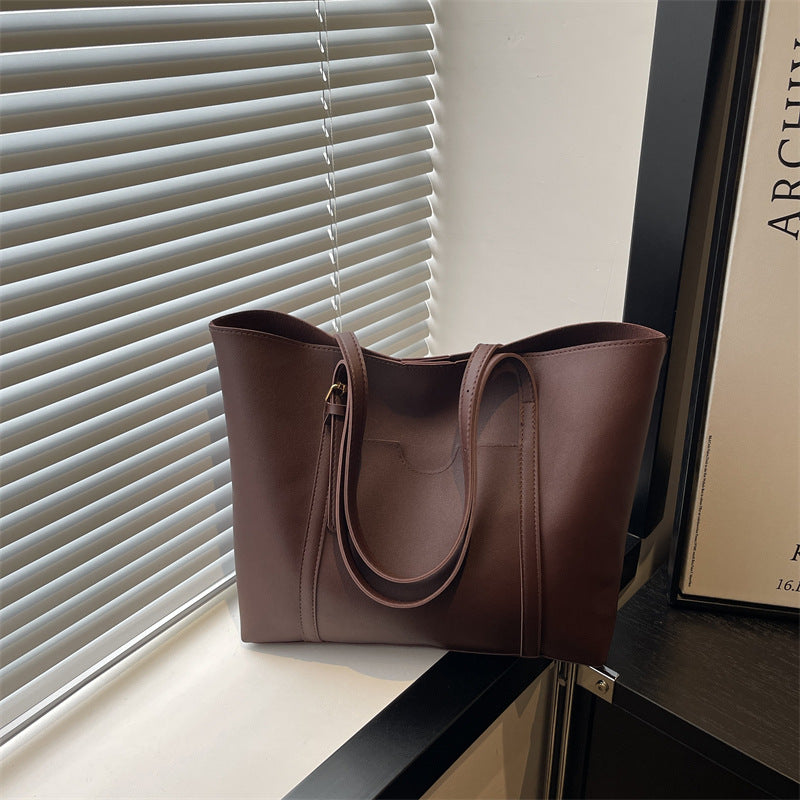 Women's tote bag made of structured synthetic leather with stylish detail-https://detail.1688.com/offer/1028567193083.html-Calm Wears-Coffee-nothing-Calm Wears