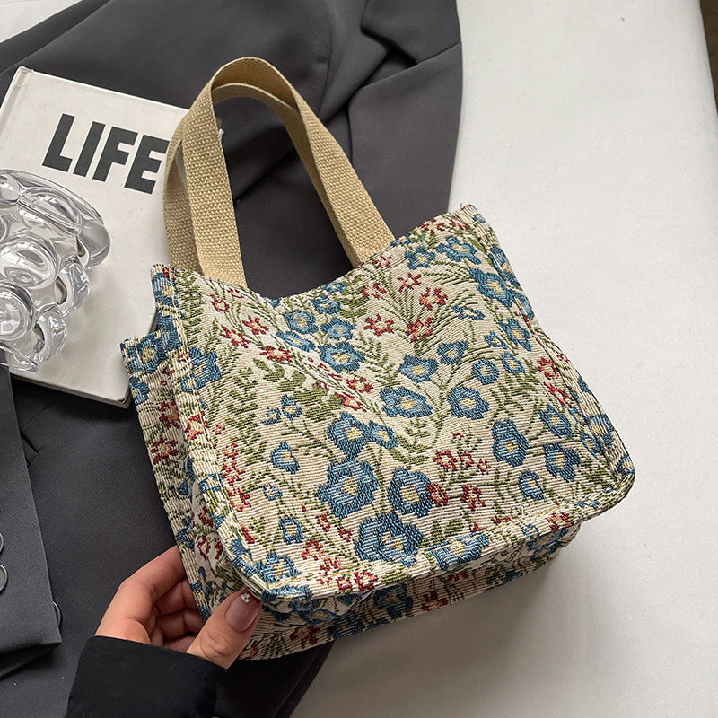 Women's tote bag with floral embroidery design and sturdy handles-https://detail.1688.com/offer/810077843072.html-Calm Wears-Rosa-nothing-Calm Wears