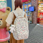 Backpack with Cute Bear Pattern and Functional Compartments