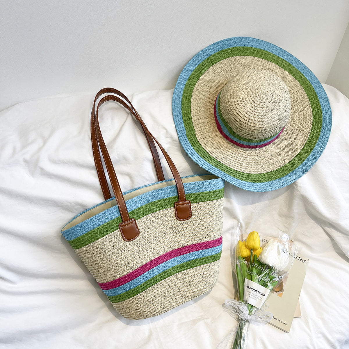WoColorful Straw Beach Tote Bag