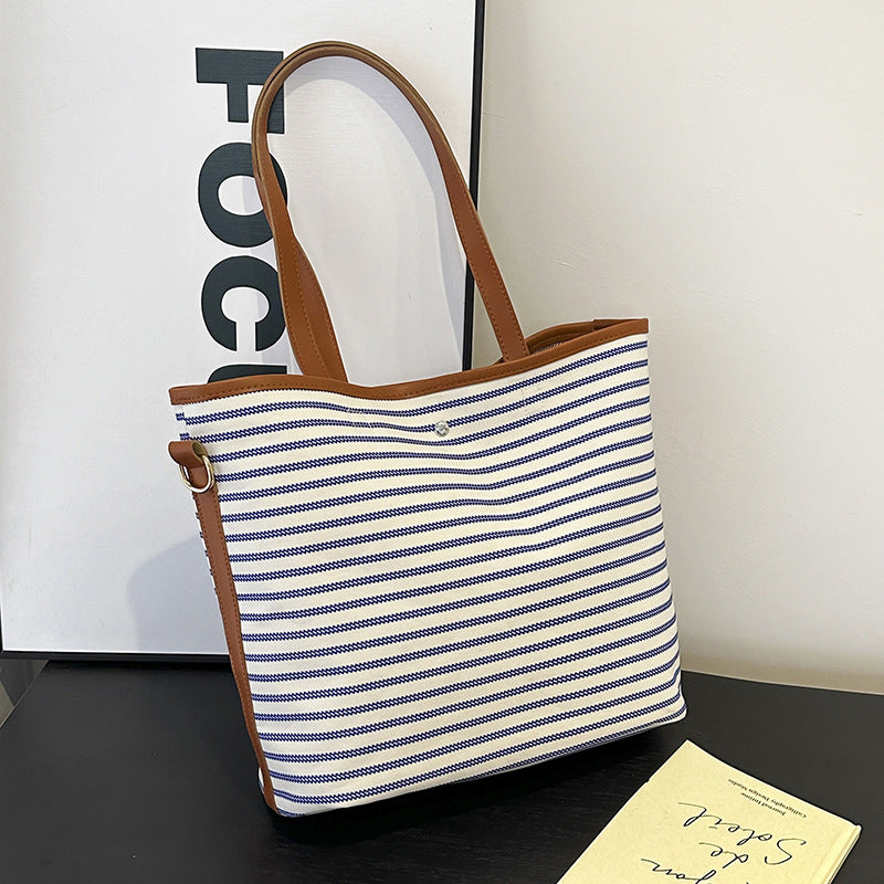 WoStriped Canvas Beach Tote Bag