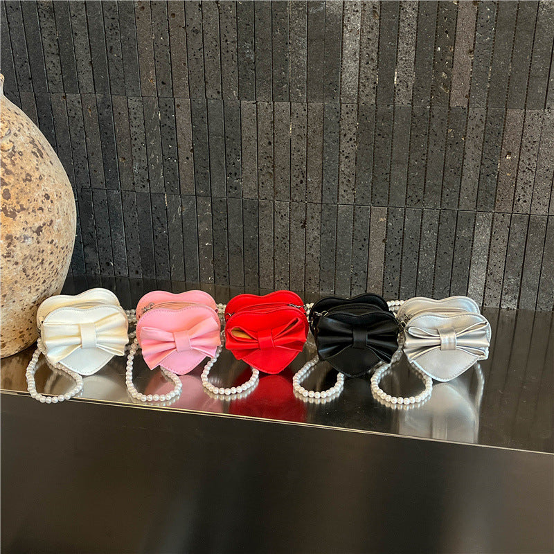 WoHeart-Shaped Bow Clutch Bag