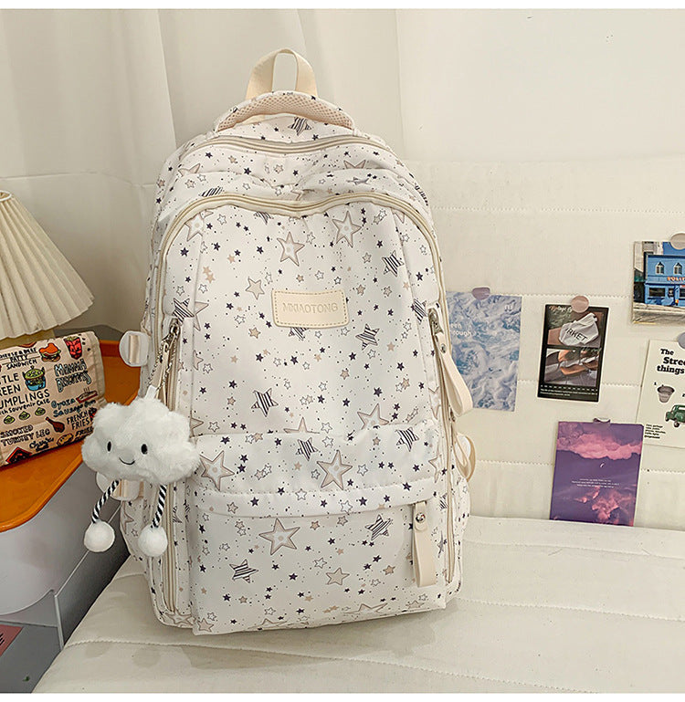 Star-Patterned Comfort School Backpack-https://detail.1688.com/offer/1053348141522.html-Calm Wears-White-Calm Wears