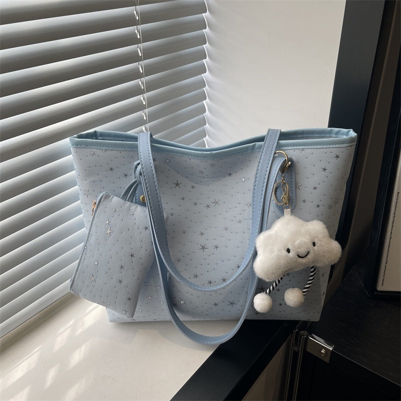 Women's large tote bag with sparkling star design and detachable cosmetic pouch-https://detail.1688.com/offer/1027807811512.html-Calm Wears-Blue-Size: With pendant-Calm Wears