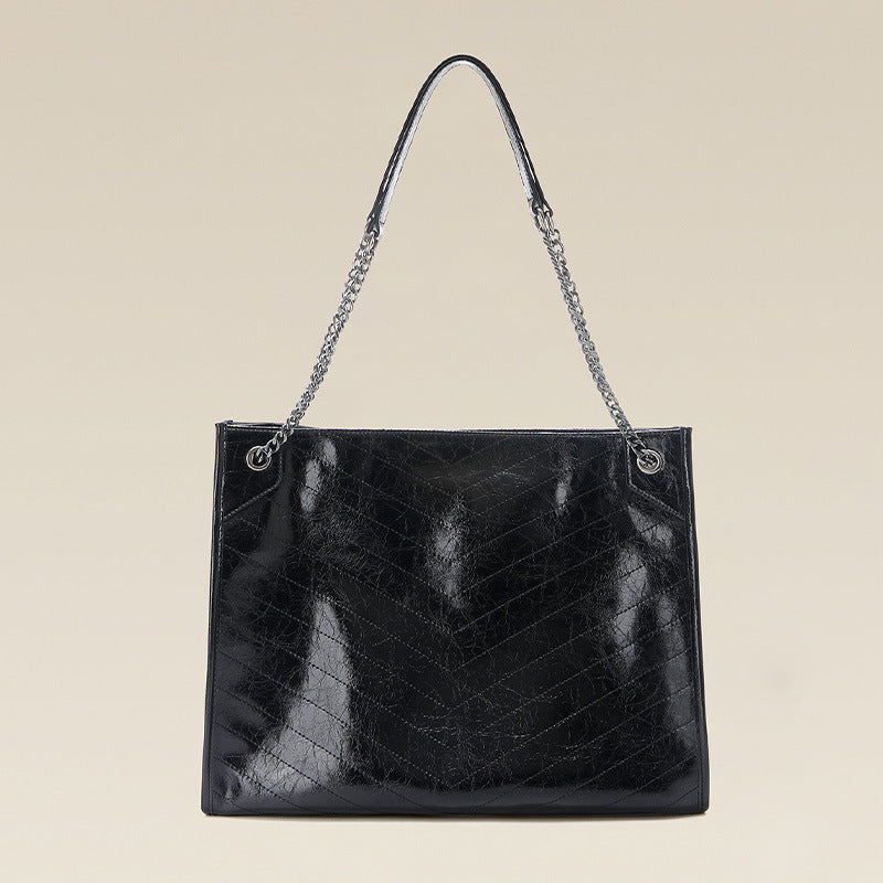 Women's Tote Bag made of shiny faux leather with quilted pattern-https://detail.1688.com/offer/1039394774896.html-Calm Wears-Black-39-Calm Wears