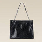 Women's Tote Bag made of shiny faux leather with quilted pattern-https://detail.1688.com/offer/1039394774896.html-Calm Wears-Black-39-Calm Wears