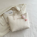 Women's leisure tote bag with textured wave pattern and charming pendant-https://detail.1688.com/offer/794764595567.html-Calm Wears-White-Size: Without pendant-Calm Wears