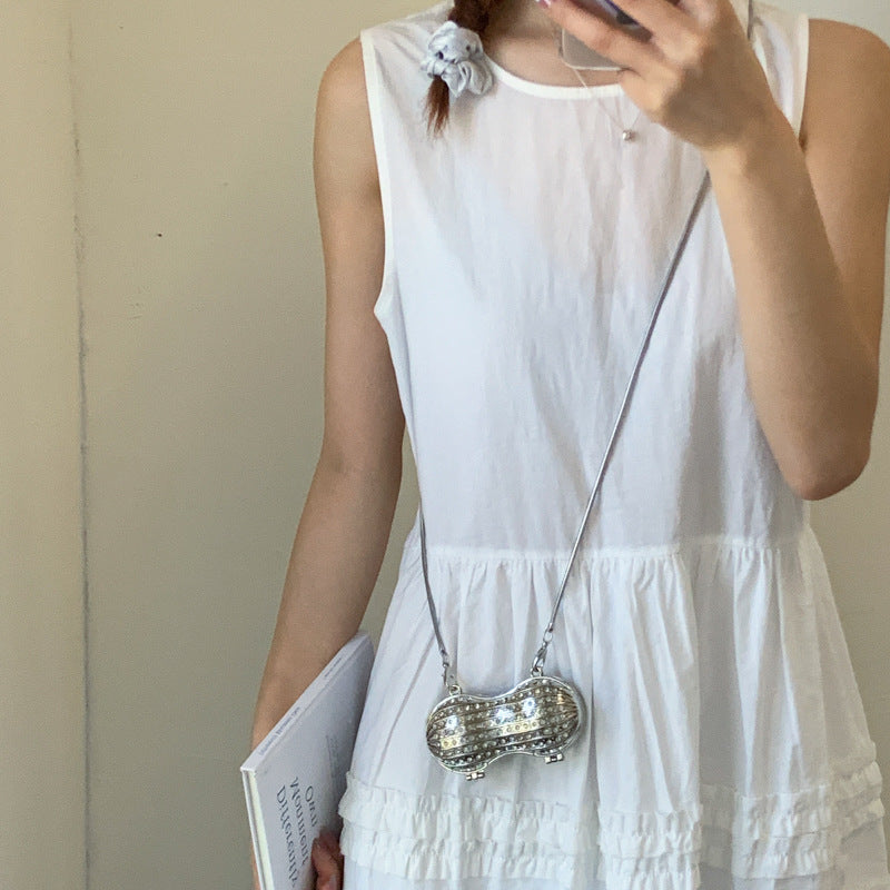 Glamorous Rhinestone Peanut-Shaped Crossbody Bag