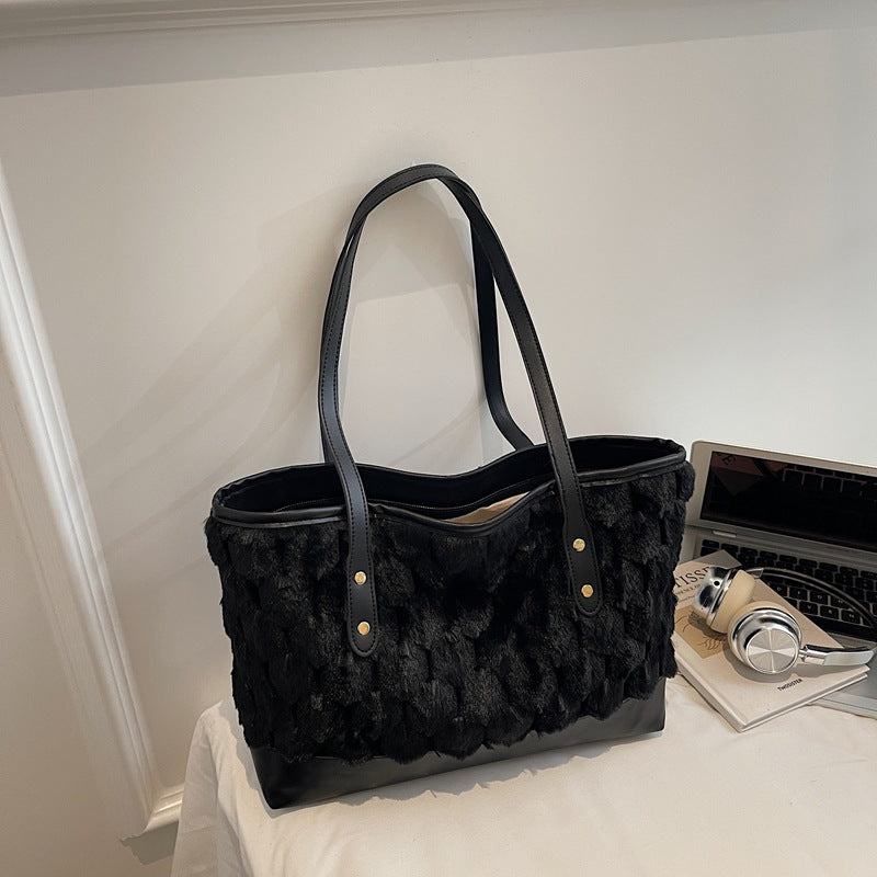 Women's tote bag made of high-quality synthetic leather with textured surface-https://detail.1688.com/offer/1027891272348.html-Calm Wears-Black-nothing-Calm Wears