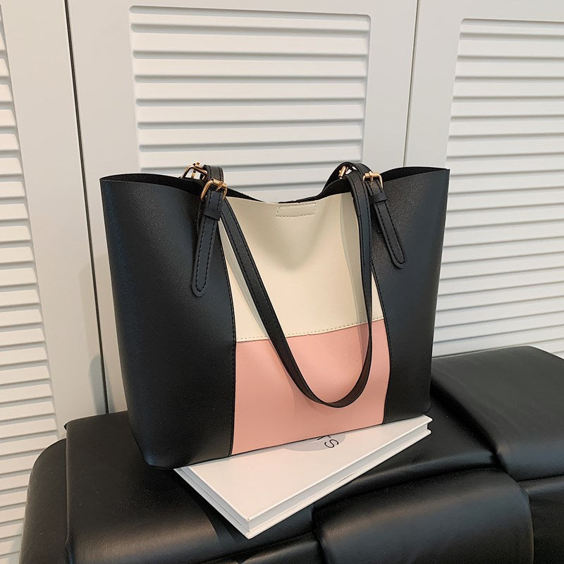 Women's spacious tote bag with elegant color block details-https://detail.1688.com/offer/940166356746.html-Calm Wears-Rosa-nothing-Calm Wears
