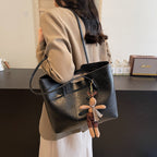 Ladies stylish tote bag with charming keychain-https://detail.1688.com/offer/977740845541.html-Calm Wears-White-Size: without pendant-Calm Wears