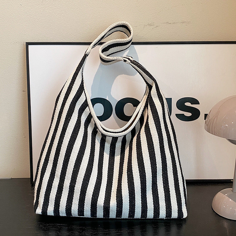 Ladies Jute Tote Bag with stylized stripe pattern-https://detail.1688.com/offer/874252926583.html-Calm Wears-Black-nothing-Calm Wears