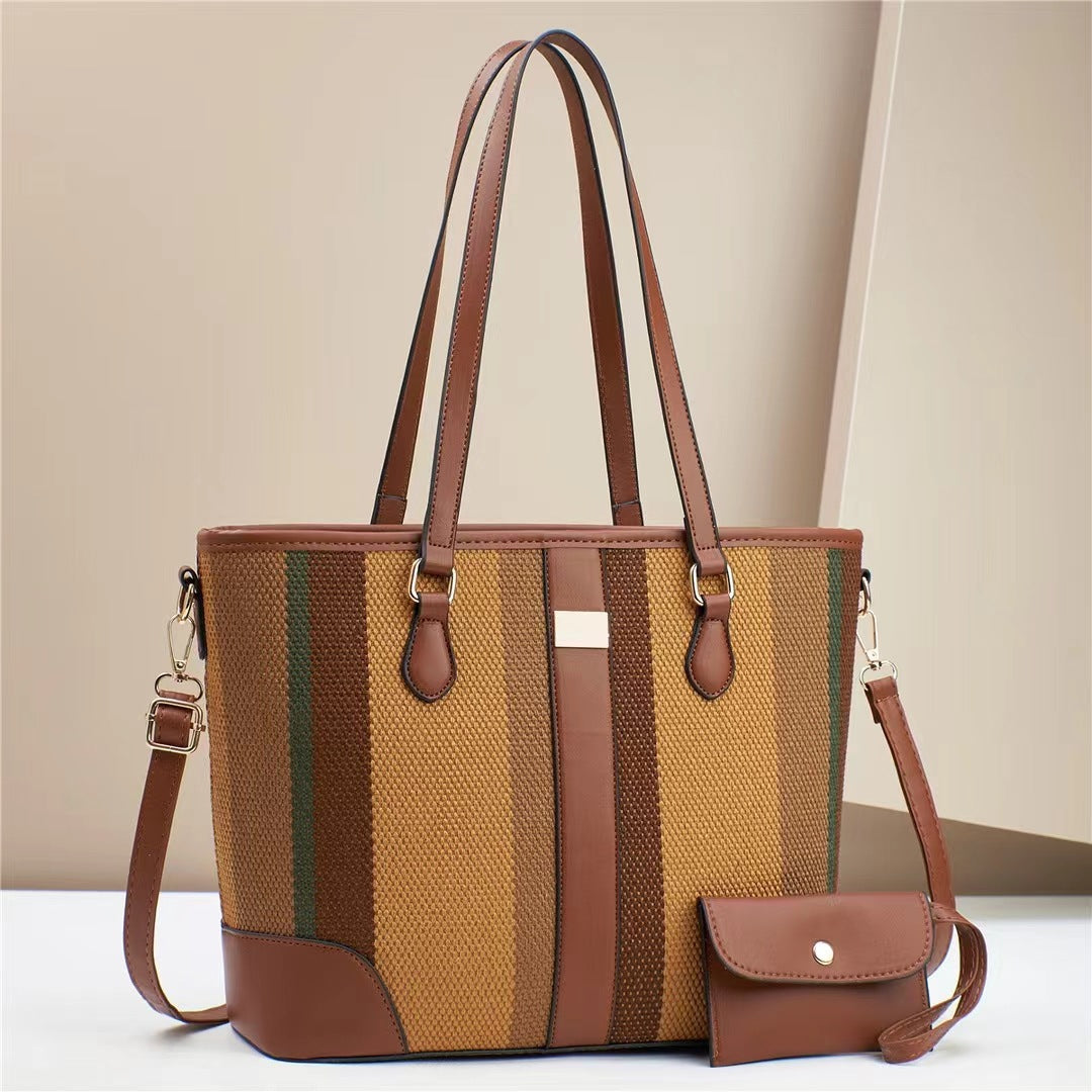 Women's tote bag with textured outer material and removable mini clutch-https://detail.1688.com/offer/785335558810.html-Calm Wears-Khaki-31-Calm Wears