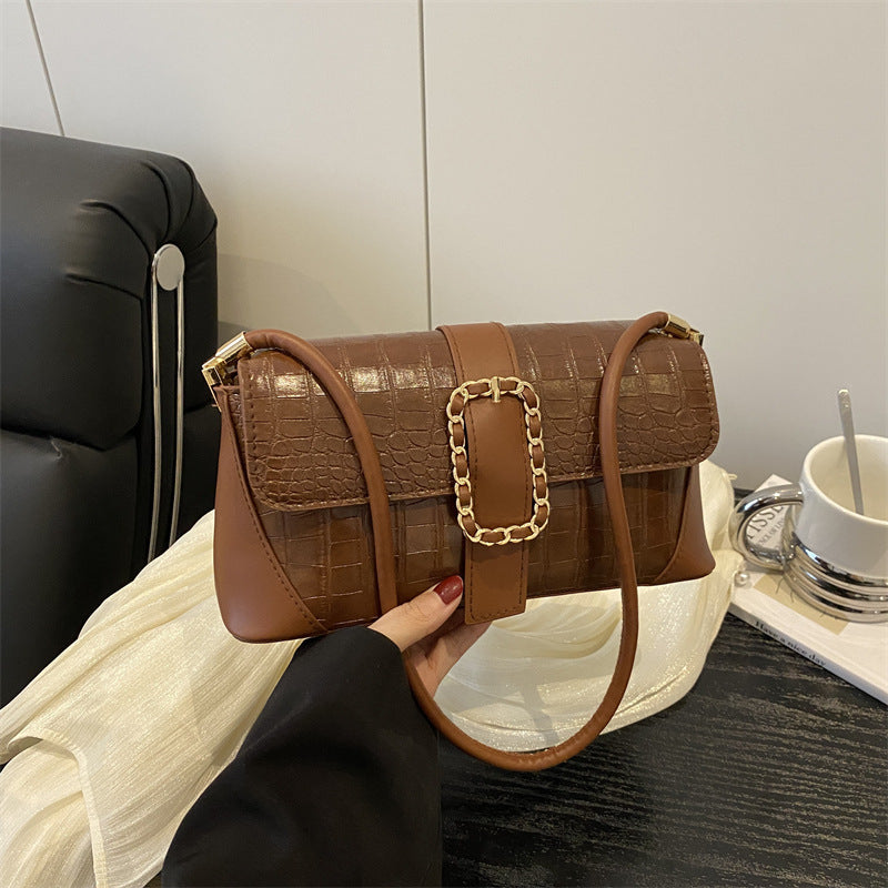 Crocodile Patterned Chain Strap Handbag