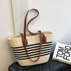 Striped Woven Beach Tote Bag