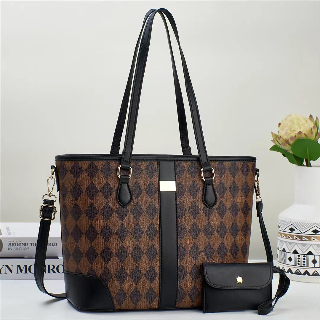 Women practical tote handbag with stylish check pattern and detachable mini clutch-https://detail.1688.com/offer/768455158576.html-Calm Wears-Black-31-Calm Wears