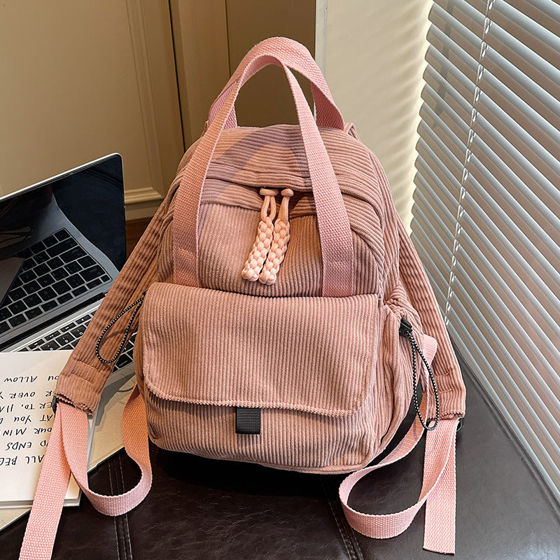 Cord-Backpack with Multiple Compartments and Reinforced Bottom