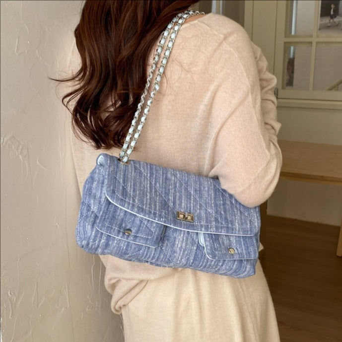 Women's quilted shoulder bag with fashionable chain accent-https://detail.1688.com/offer/1039173588256.html-Calm Wears-Blue-nothing-Calm Wears