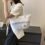 Handcrafted Floral Detail Straw Tote Bag