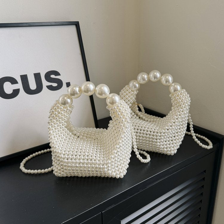Women's pearl-embellished mini handbag
