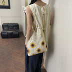 Ladies crocheted shoulder bag with playful sunflower appliqués-https://detail.1688.com/offer/1025216319018.html-Calm Wears-Khaki-nothing-Calm Wears