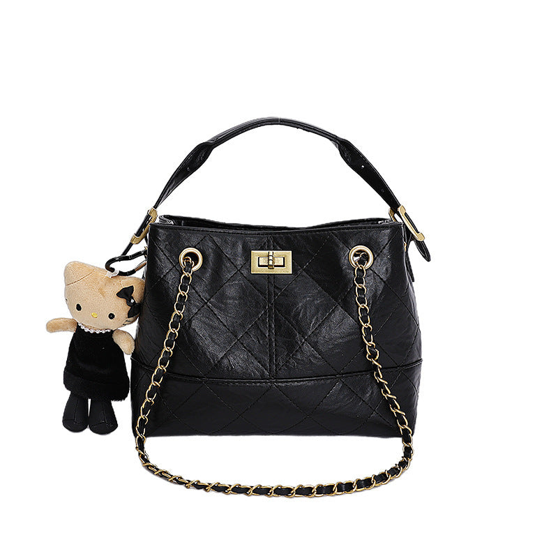 Women's shoulder bag with elegant chain accent and cute pendant-https://detail.1688.com/offer/983558158084.html-Calm Wears-Black-Size: With pendant-Calm Wears