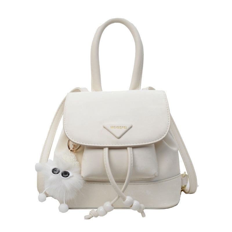 Women's mini backpack with playful design and plush pendant-https://detail.1688.com/offer/775700591177.html-Calm Wears-Ecru-Size: no pendants-Calm Wears