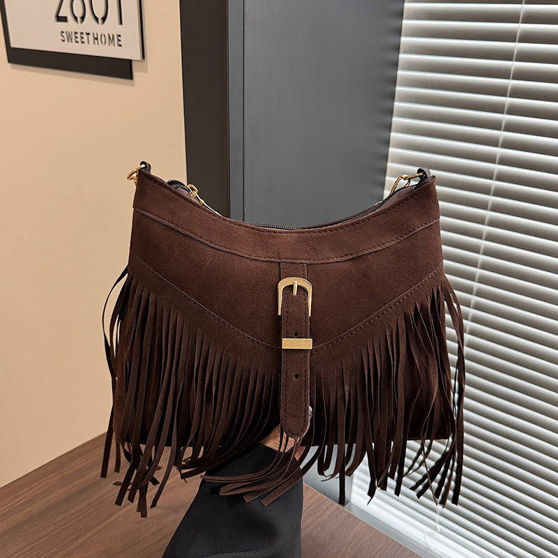 Suede Fringe Crossbody Bag