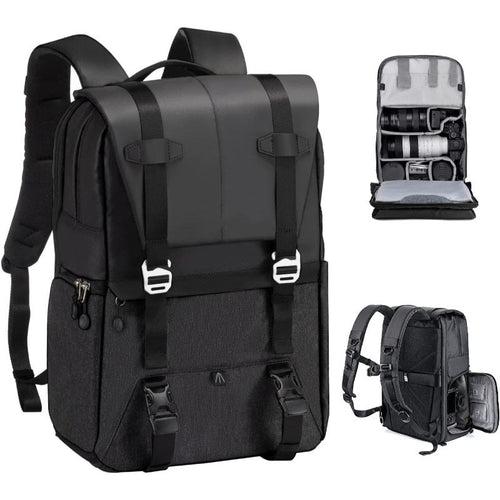 Camera backpack with individual compartment system and ergonomic design-https://detail.1688.com/offer/1028805429715.html-Calm Wears-Black-12*7*17 inch-Calm Wears