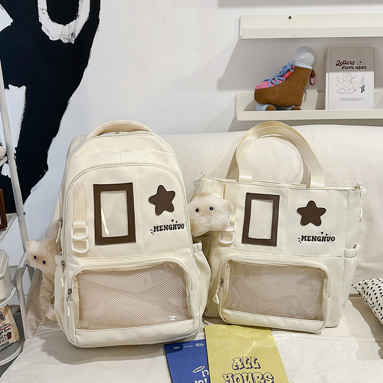 Functional School Backpack with Clear Pocket-https://detail.1688.com/offer/1031862746139.html-Calm Wears-Off White-Calm Wears