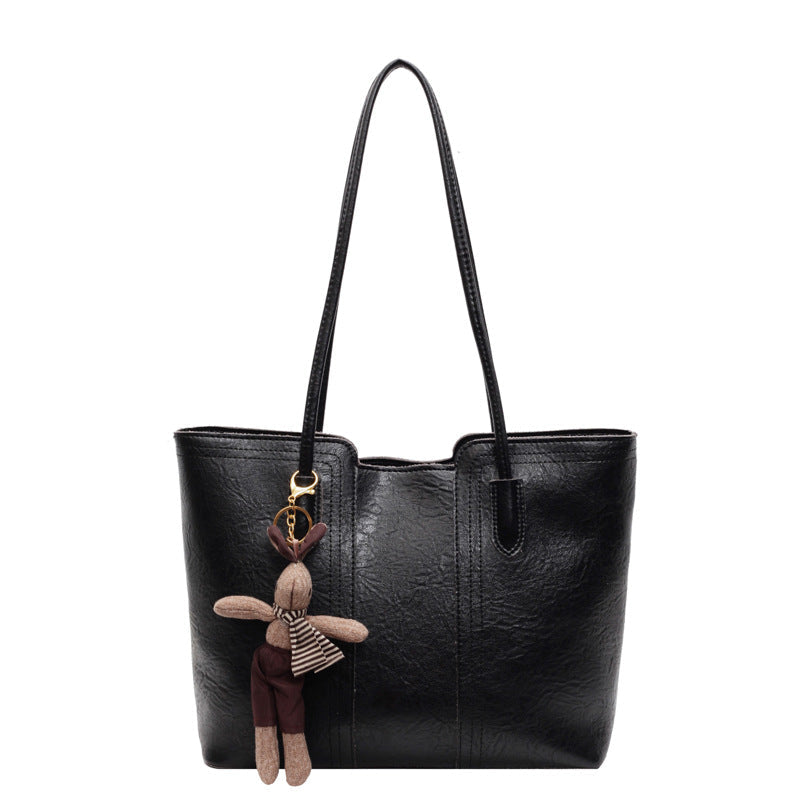 Ladies stylish tote bag with charming keychain-https://detail.1688.com/offer/977740845541.html-Calm Wears-Black-Size: With pendant-Calm Wears