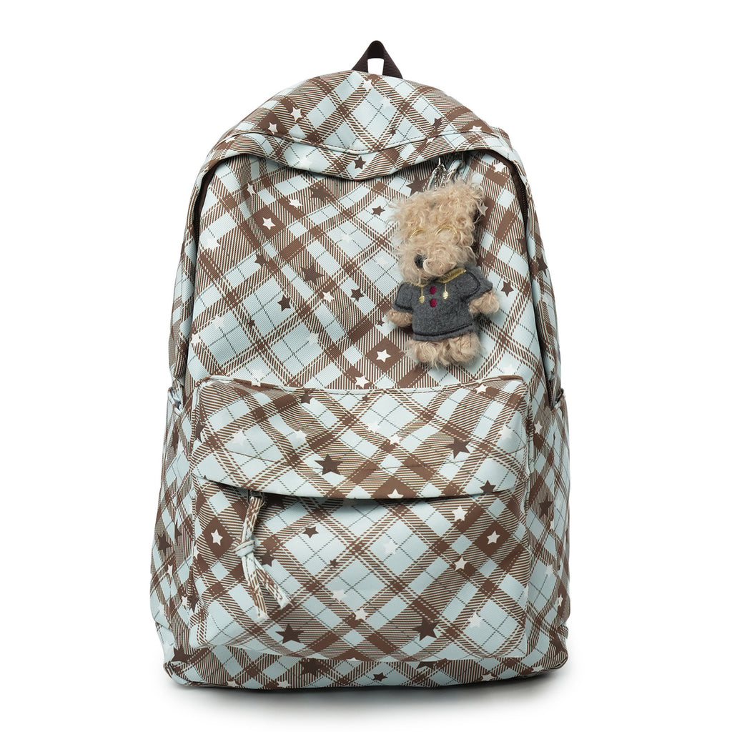 Backpack with Fashionable Check Pattern and Practical Compartments