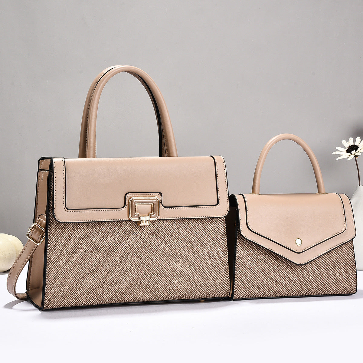 Women’s handbag set with textured design and elegant mini crossbody bag