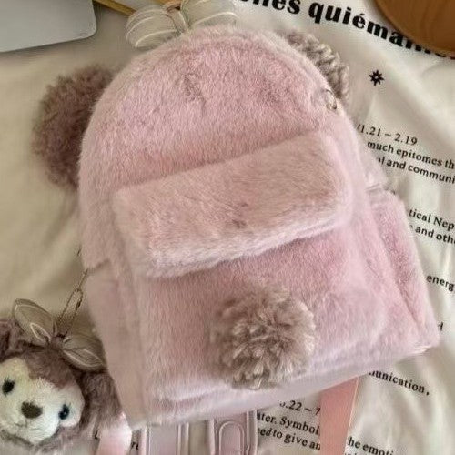 Plush backpack with cute animal ears and pompom