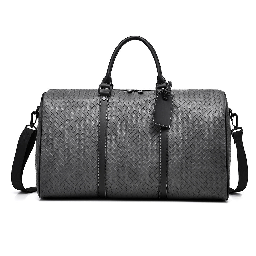 Woven Faux Leather Travel Duffel Bag