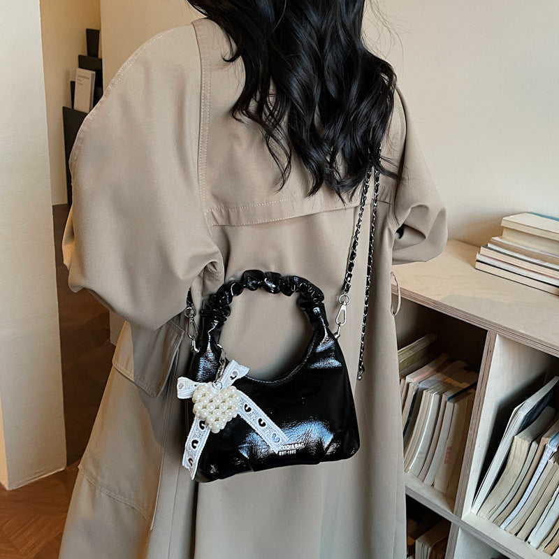 Ladies mini handbag with voluminous ruffle design and trendy charms-https://detail.1688.com/offer/1009545478663.html-Calm Wears-Black-Size: without pendant-Calm Wears