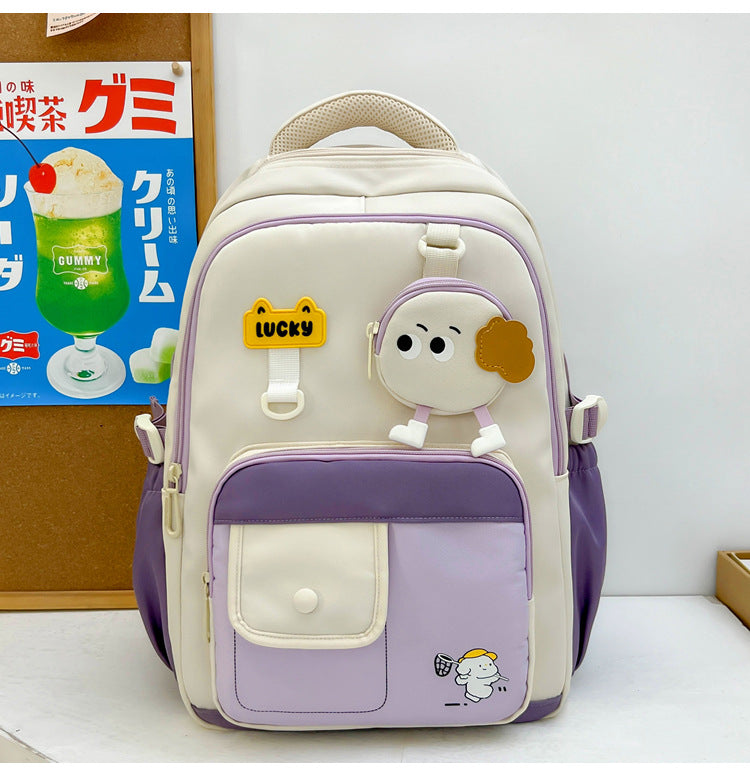 Cute Character-Designed Multi-Pocket School Backpack