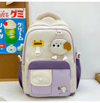 Cute Character-Designed Multi-Pocket School Backpack
