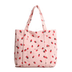 Playful Strawberry Print Corduroy Tote Bag