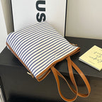 WoStriped Canvas Beach Tote Bag