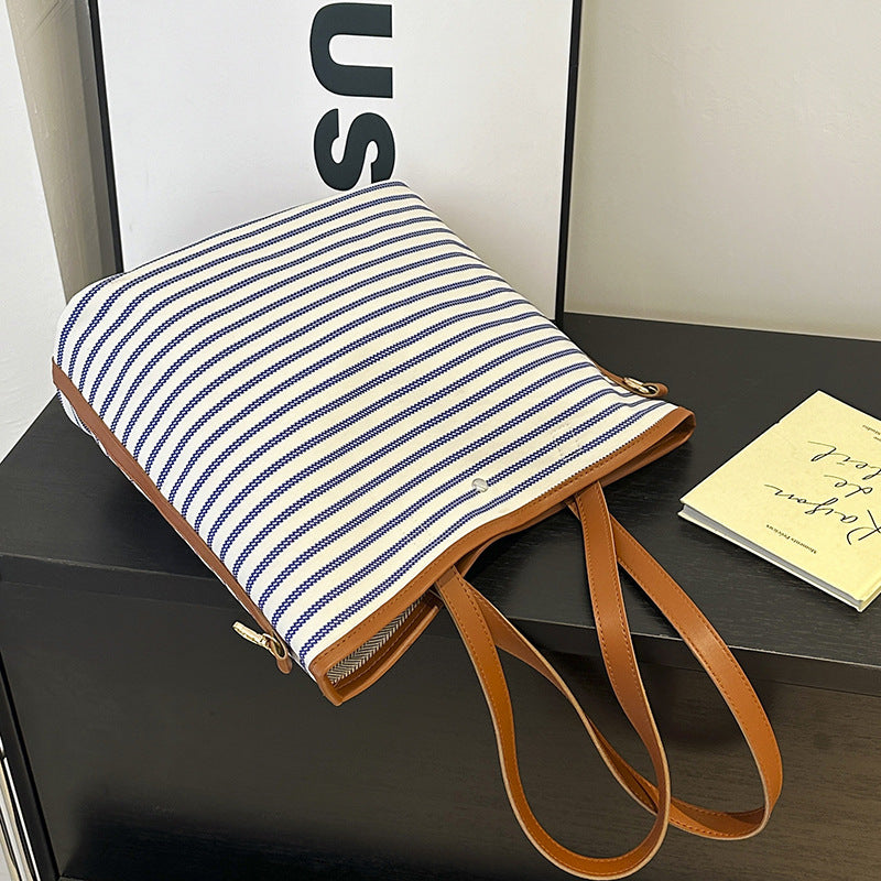 WoStriped Canvas Beach Tote Bag