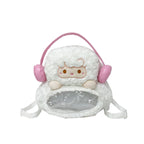 Plush backpack with transparent viewing window