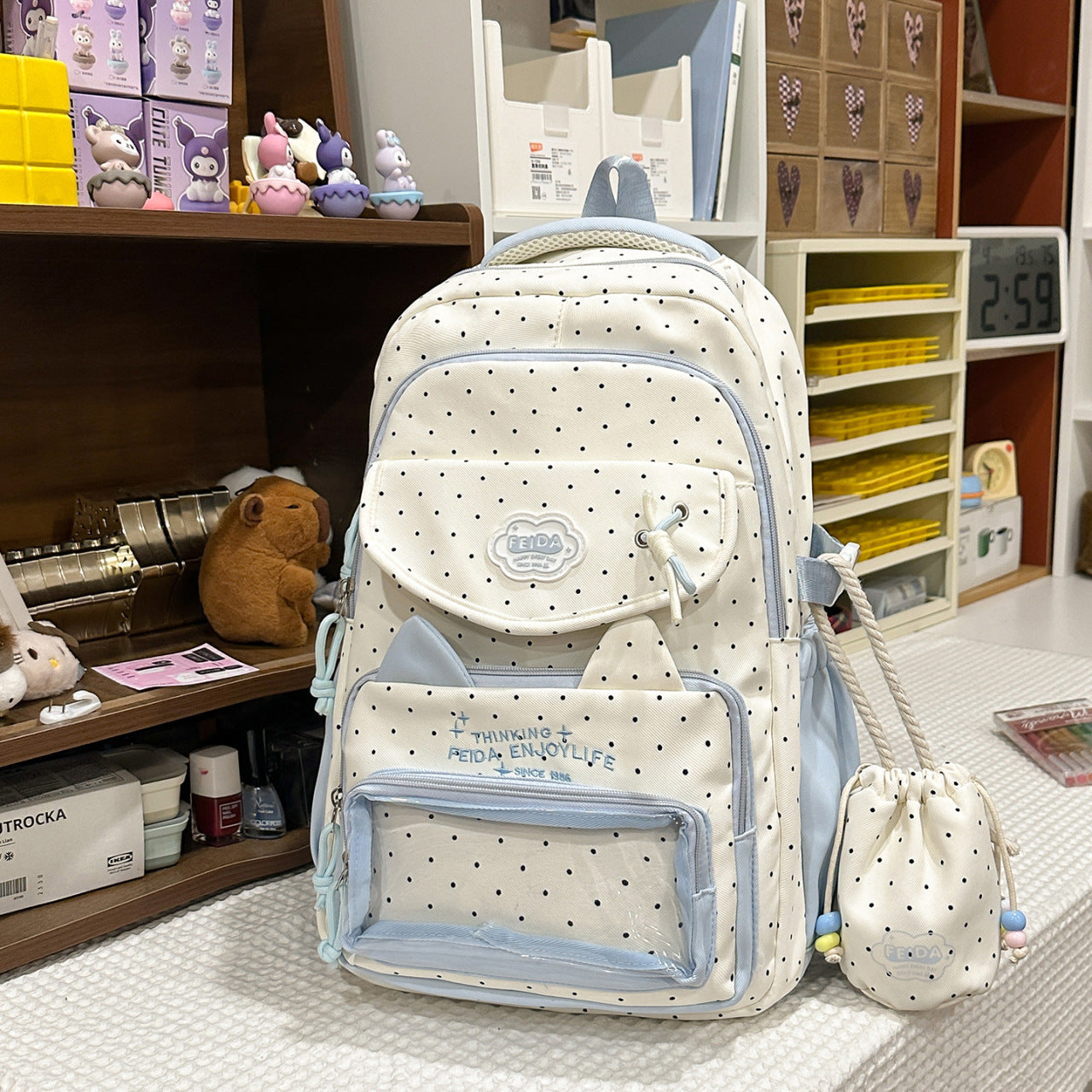 Cute Cat Ear Design School Backpack-https://detail.1688.com/offer/1063521327771.html-Calm Wears-Blue-Calm Wears